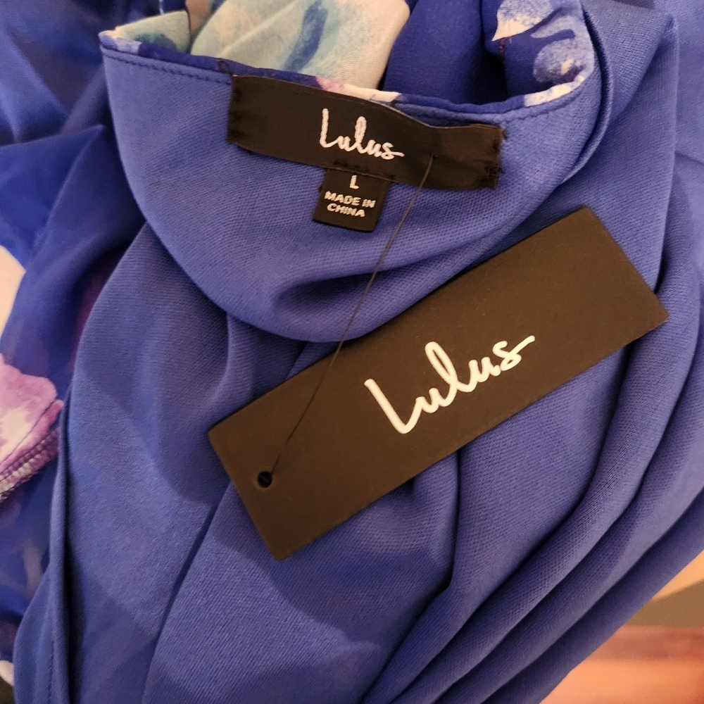 NWT LULUS ROYAL BLUE FLORAL PRINT RUFFLED MAXI DRESS - Picture 5 of 9